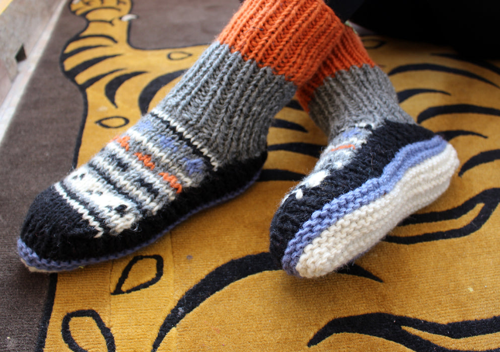 Handknitted Orange and Grey Multicolor Woolen Socks - nepacrafts