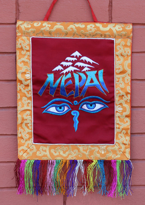 Buddha Eyes and NEPAL Embroidery Wall Hanging