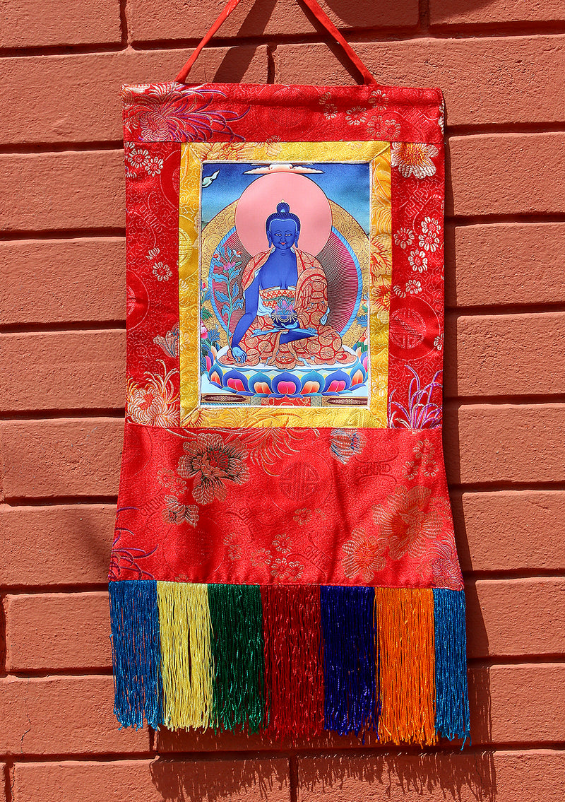 Healing Medicine Buddha Brocade Framed Thangka Wall Hanging