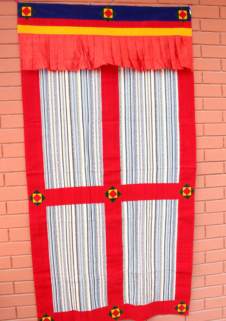 Bhutanese Woven Fabric with Velvet Border Tibetan Door Curtain Cover - nepacrafts