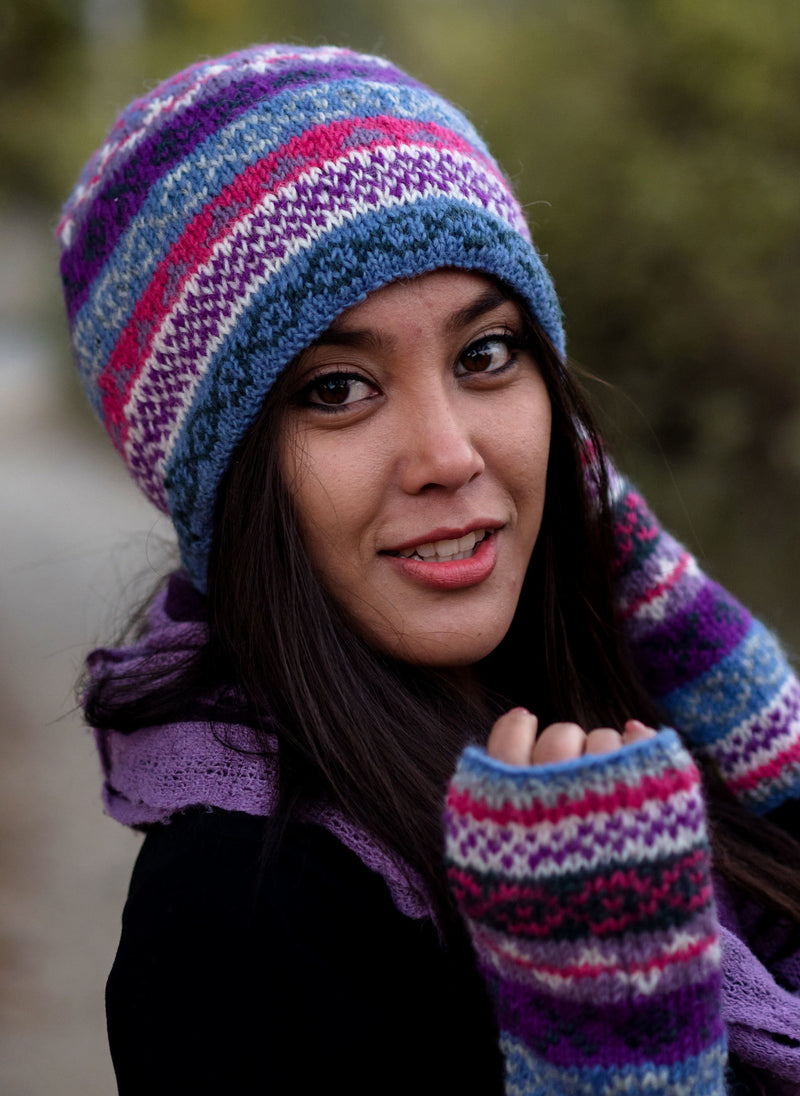 Winter Accessory: Combo of Hand Knitted Pure Woolen Cap, Convertible Mittens and Legwarmers