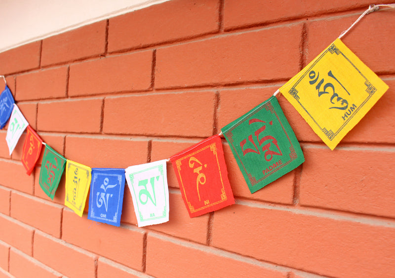 Mini Cotton Om Mane Padhme Hum Prayer Flag, Prayer of Compassion - nepacrafts