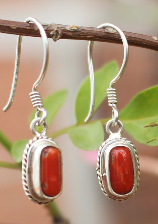 Fine Carving Coral Inlaid Silver Earrings - nepacrafts
