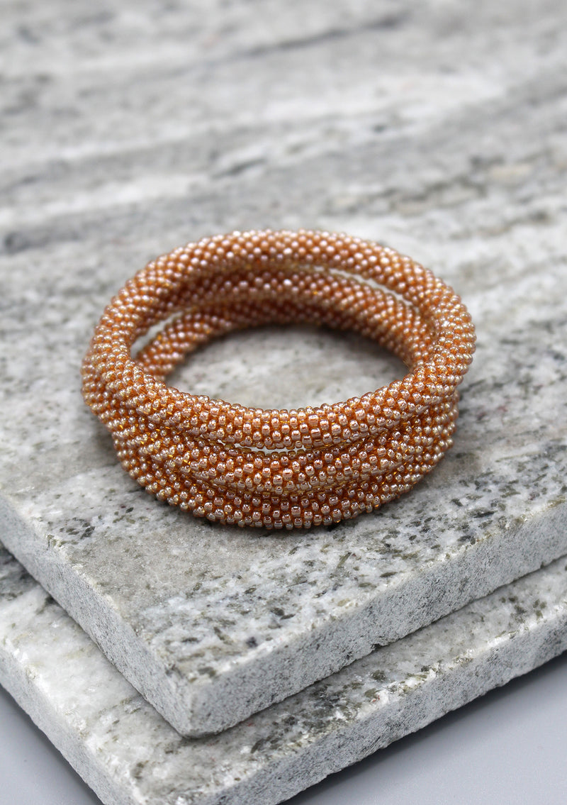 Mustard Color Glass Beads Roll on Bracelet - nepacrafts