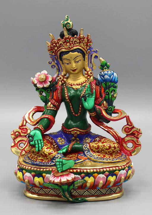 Hand Painted Elegant Green Tara Statue - nepacrafts