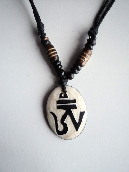 Tibetan Om Bone Pendant Necklace - nepacrafts