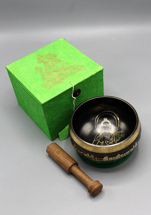 Green Tara Fine Carving Tibetan Singing Bowl Gift Set