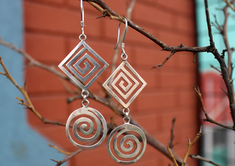 Spiral Dangle Drop Desin Silver Earrings - nepacrafts
