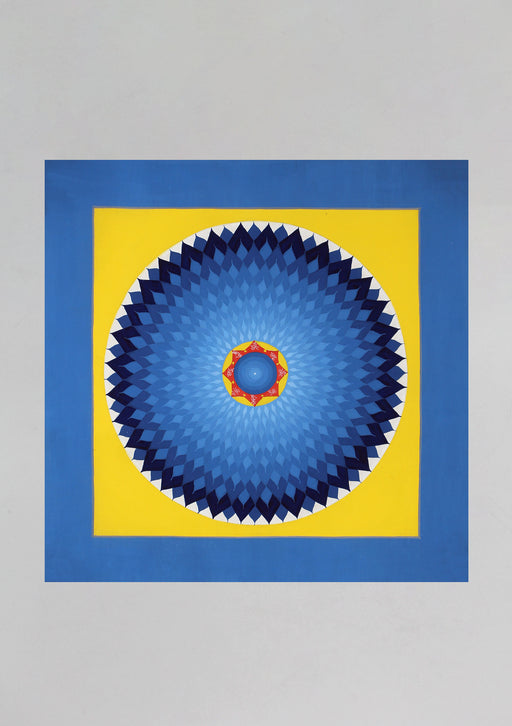 Blue and Yellow Cosmos Om Mandala Hand Painted Thangka - nepacrafts