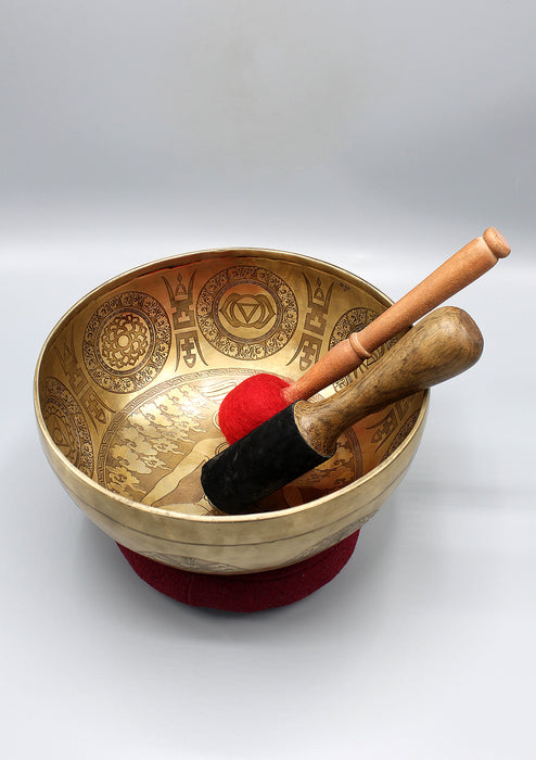 Seven Chakra Carved Meditation Tibetan Singing Bowl