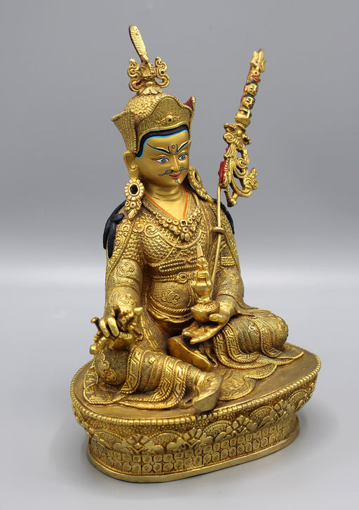 Majestic Guru Padmasambhava Fully Gold Plated Statue - nepacrafts