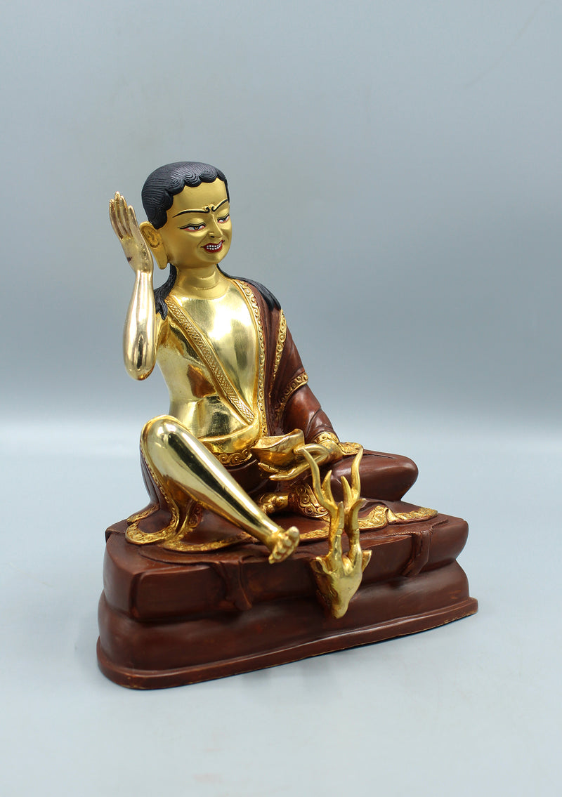 Partly Gold Plated Copper Milarepa Statue 7.5"