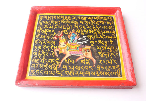 Tibetan Windhorse Mantra Painted Wooden Wall Hanging Frame - nepacrafts
