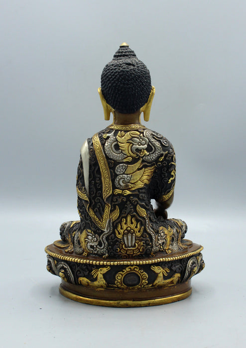 Gold Plated Dragon Carved Shakyamuni Buddha Statue