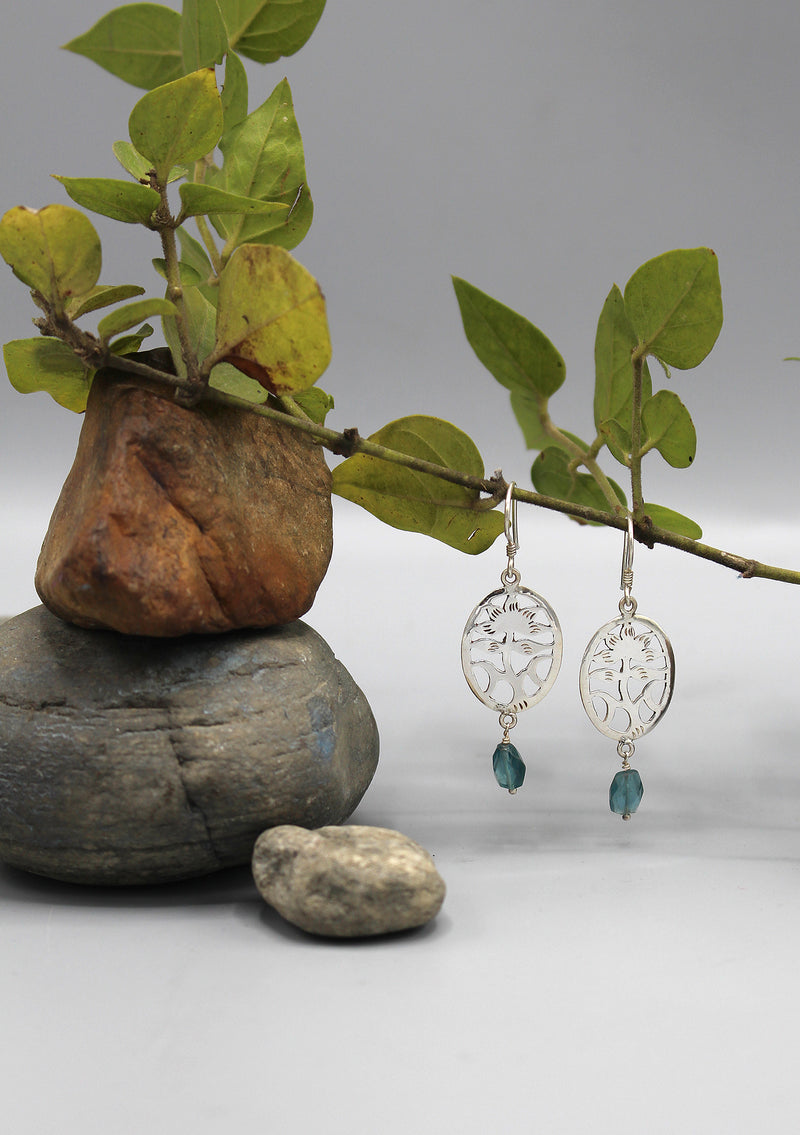 Silver Sterling Lotus Flower Inlaid Drop Earrings