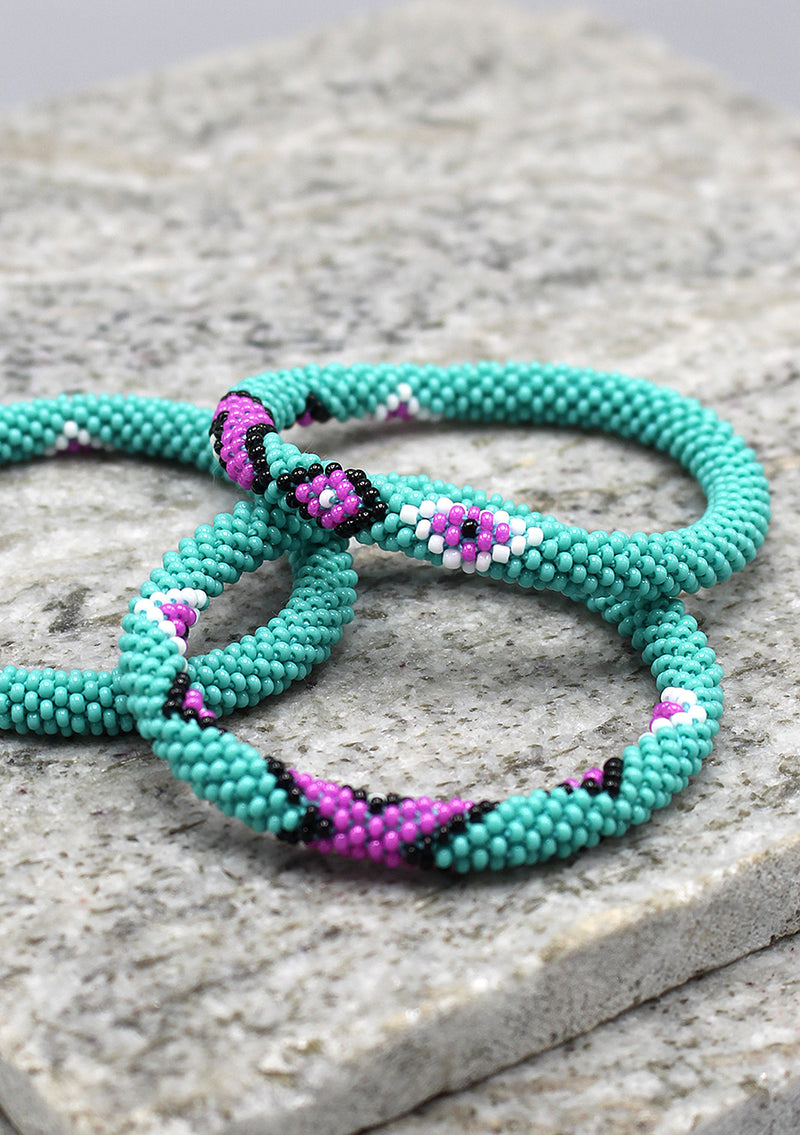 Turquoise with Multicolor Diamond Glass Beads Bracelet