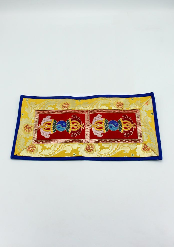 Tibetan Double Dorje With Yellow Brocade Altar Cloth (Yellow)