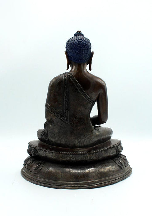 Handcarved Oxidized Copper Amitabh Buddha Statue 11 Inches