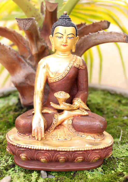 Partly Gold Plated Shakyamuni Buddha Statue - nepacrafts