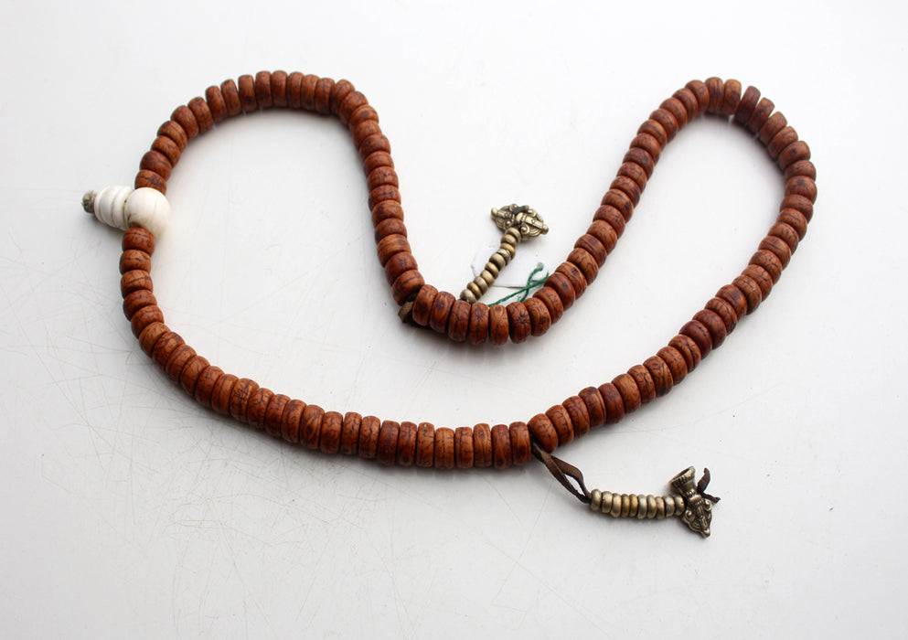 Cut Design Flat Beads Bodhi Seed Prayer Mala with Dorjee Counter - nepacrafts