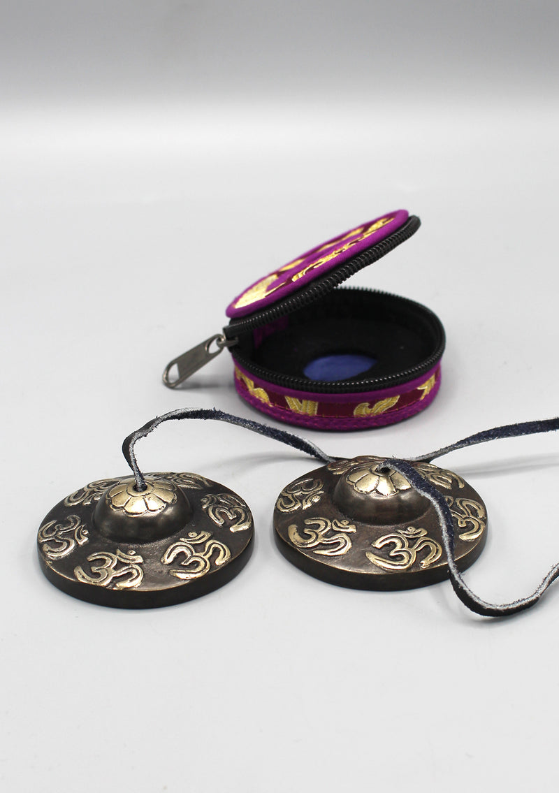 Om Engraved Black Musical Tingsha Cymbals - nepacrafts