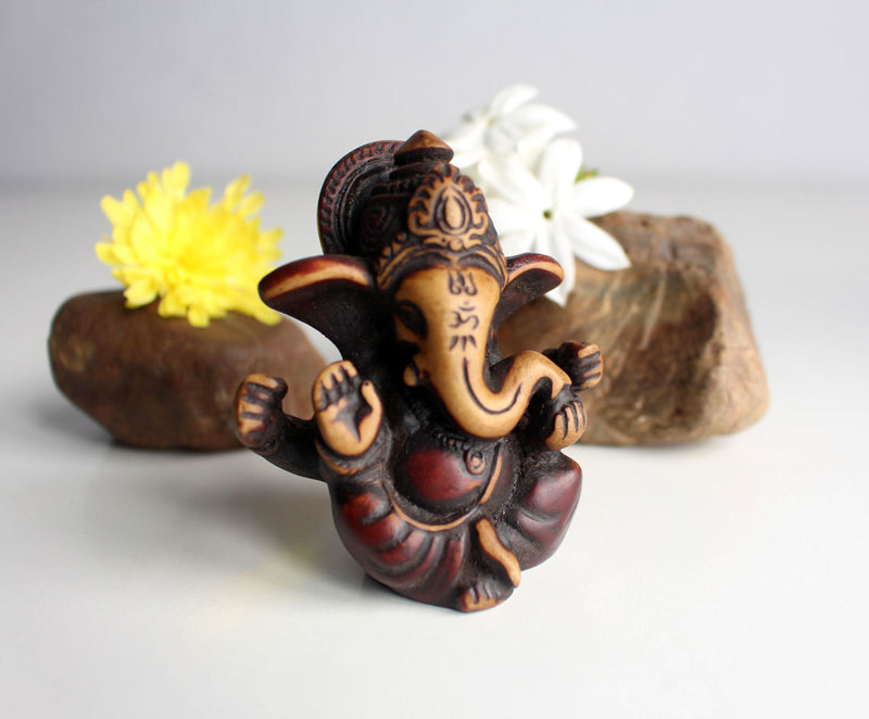 Four Armed Baby Ganesh Resin Statue 2.5" with Red Patina - nepacrafts