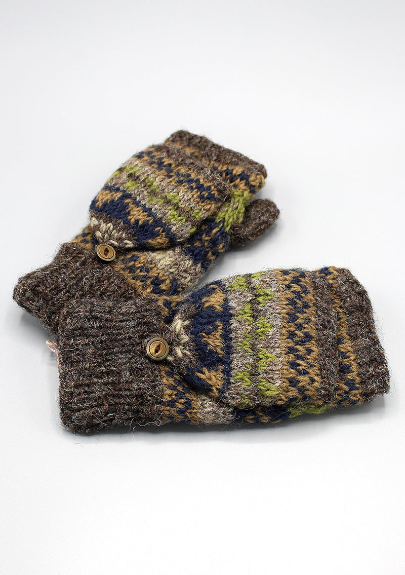 Olive Green Multicolor Soft Wool Convertible Children Mittens/Texting gloves