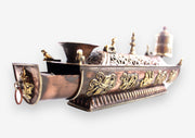 Copper Tibetan Symbolled Potala Incense Burner with Prayer Wheel - nepacrafts