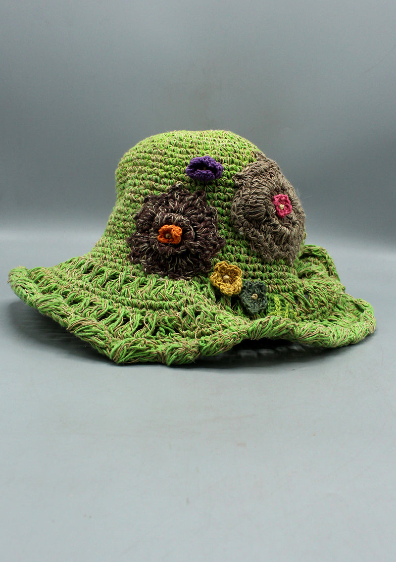 Hemp Flower Embroidered Summer Sun Hats