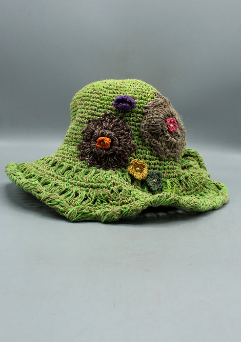Hemp Flower Embroidered Summer Sun Hats