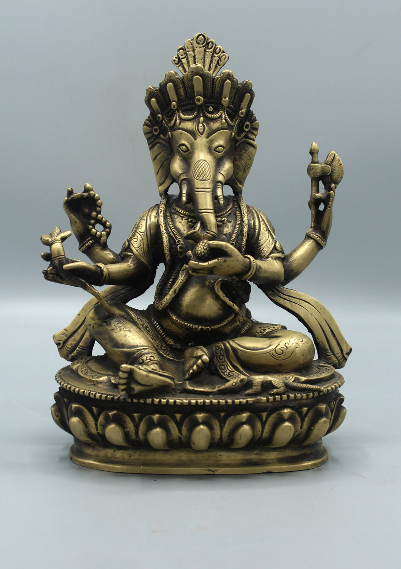 Four Armed Seated Bronze Ganesha Statue 9"
