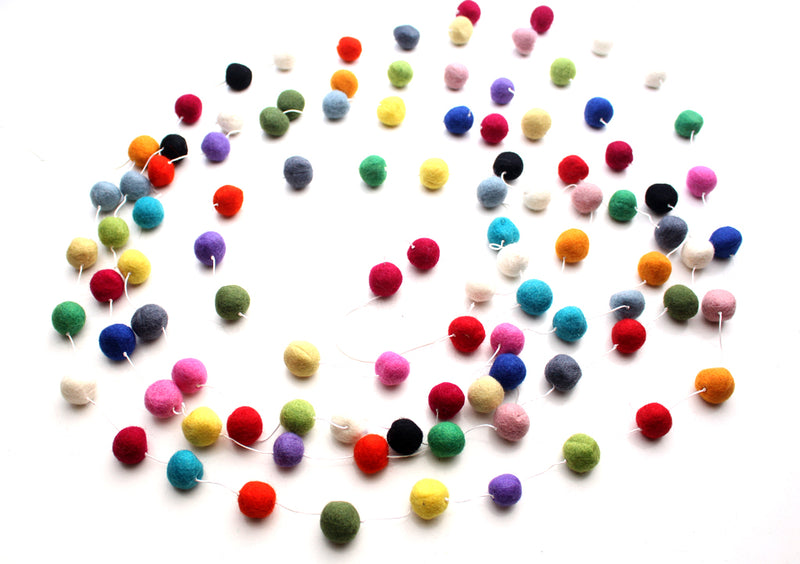 Multicolor Felt Ball Pom Pom Christmas Hanging Nursery Decor - nepacrafts