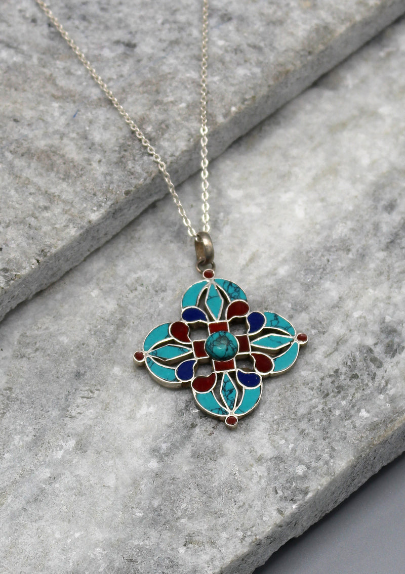 Double Dorjee Flower Sterling Silver Pendant - nepacrafts