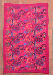 Bright Pink Felt Wool Flower Print Indoor Mat - nepacrafts