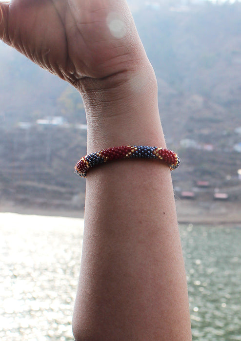 Maroon & Mixed Beads Nepalese Roll on Bracelet