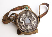 White Metal Dragon Carved Chenrezig Ghau Pendant with Cotton Cover - nepacrafts