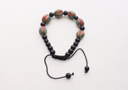 Black Beads Bracelet with Stone Setted Oval Charms Inlaid Faux Coral & Turquoise - nepacrafts