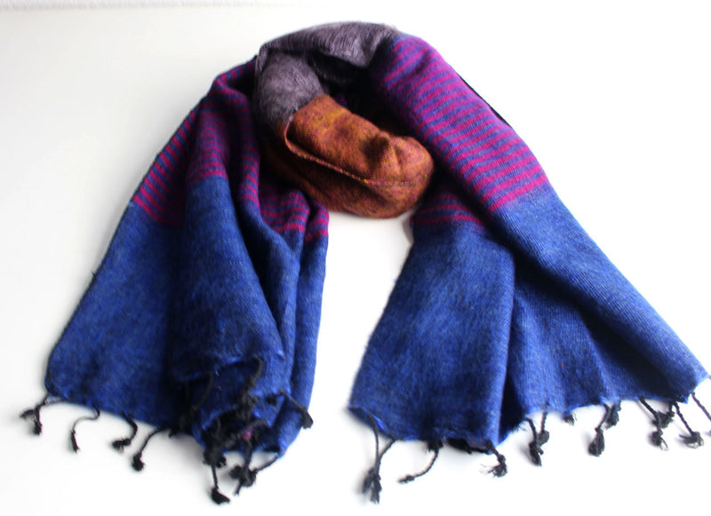 Blue Purple Lining Woolen Shawl of finest quality Nepal