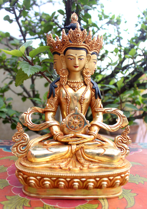 Gold Plated Four Face Aparamita Buddha Statue - nepacrafts