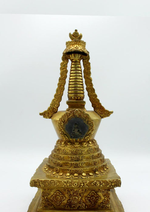 Gold Plated Copper Stupa Chorten 11.5 Inch