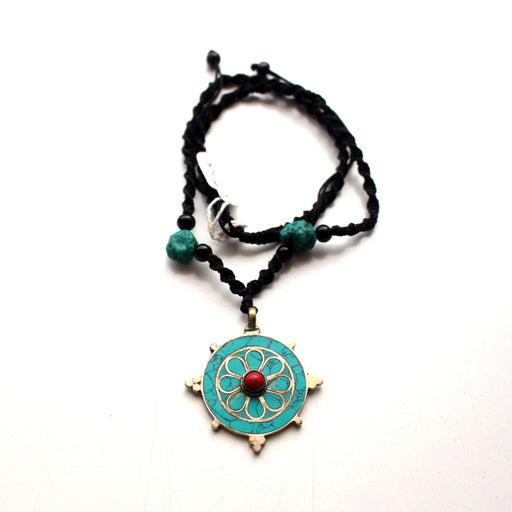 Turquoise Inlaid Flower Pendant - nepacrafts