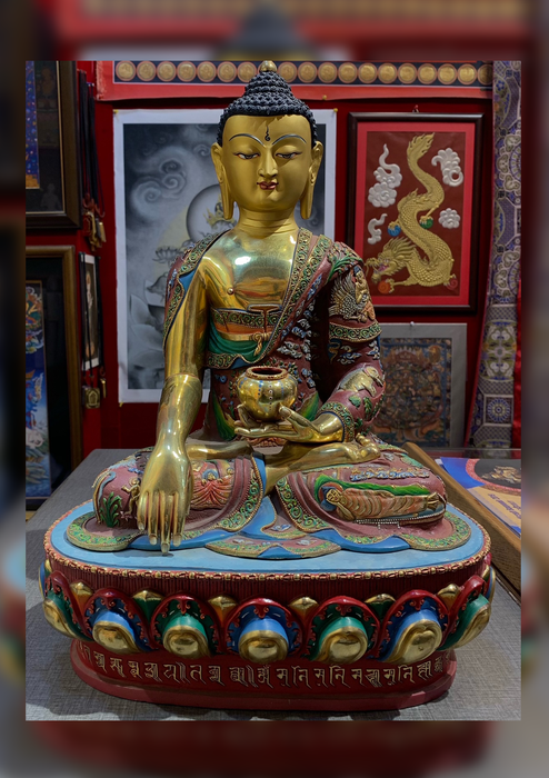 Master Piece Gold Plated Painted  Shakyamuni Buddha Statue