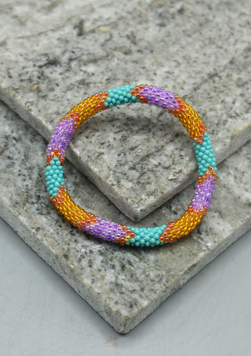 Shiny Yellow & Mixed Beads Nepalese Roll on Bracelet