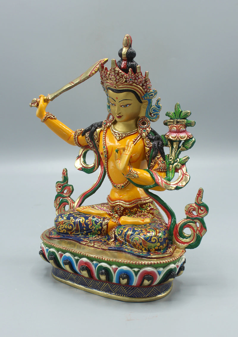 Handpainted Tibetan Bodhisattva Manjushree Jampelyang Statue