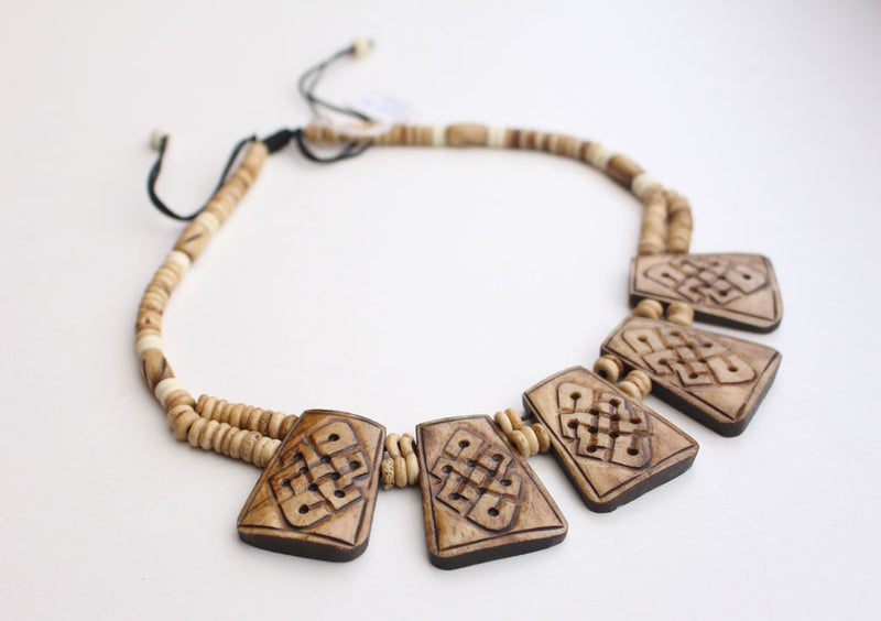 Endless Knot Carved Yak Bone Necklace - nepacrafts