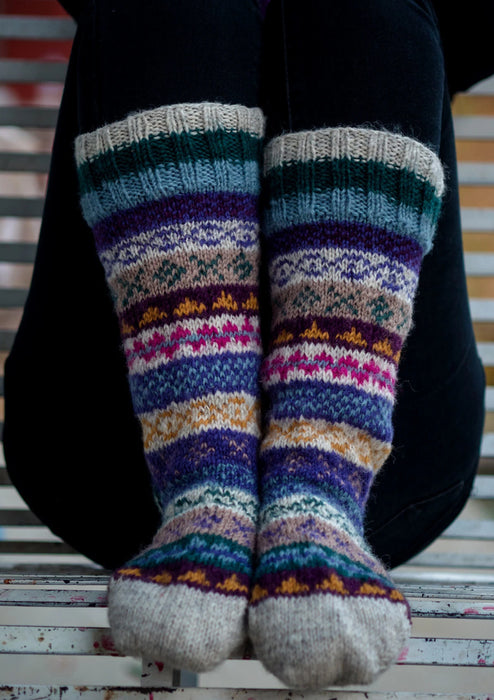 Multicolor Winter Sherpa Knee High Woolen Socks