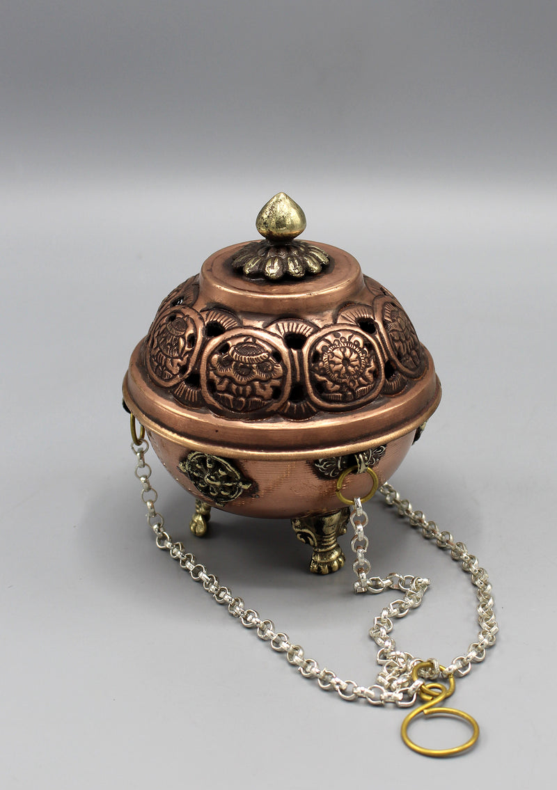 Eight Auspicious Symbol Hanging Copper Incense Burner - nepacrafts