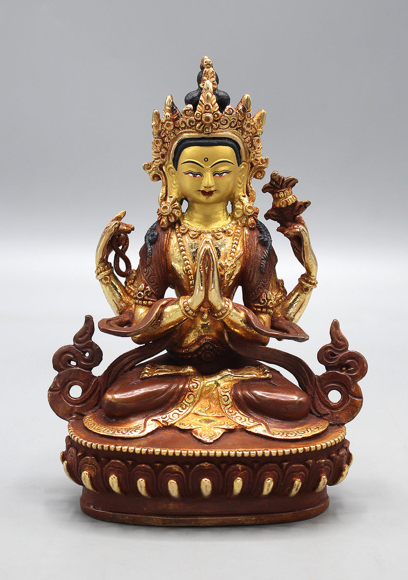 Partly Gold Plated Chenrezig-Avalokiteshwora Statue