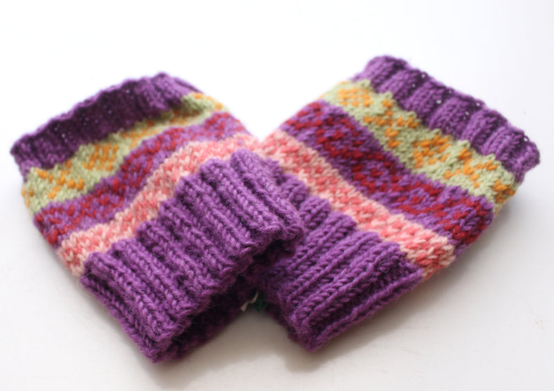 Handknitted Purple Multicolor Christmas Gift Short Legwarmers - nepacrafts