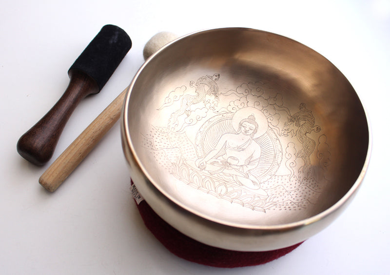 Ratnasambhav with Dragon Carved Hand Hammered Singing Bowl 8" - nepacrafts